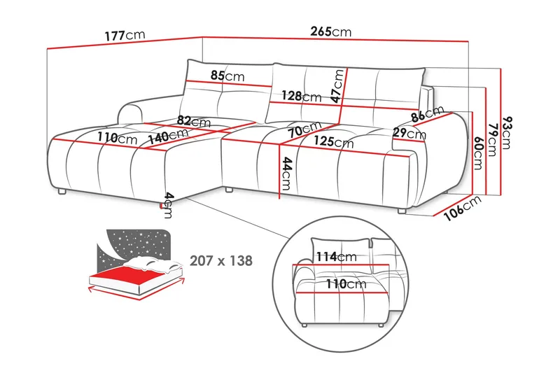 Ceibo Sovesofa med Sjeselong 3-seter - Grå - Møbler - Sofaer - Sovesofaer