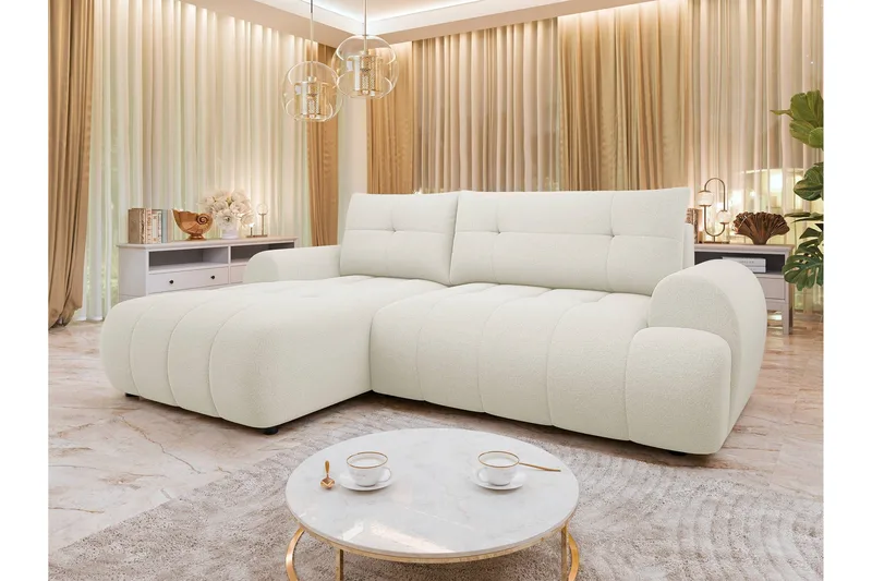 Ceibo Sovesofa med Sjeselong 3-seter i Plysj - Beige - Møbler - Sofaer - Sovesofaer