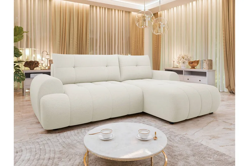 Ceibo Sovesofa med Sjeselong 3-seter i Plysj - Beige - Møbler - Sofaer - Sovesofaer