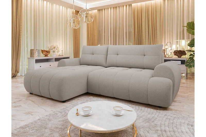 Ceibo Sovesofa med Sjeselong 3-seter i Plysj - Grå - Møbler - Sofaer - Sovesofaer