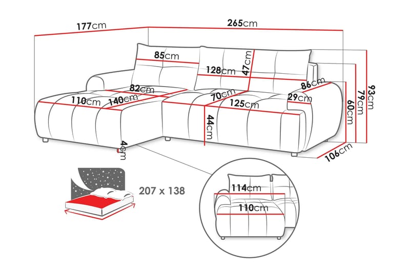 Ceibo Sovesofa med Sjeselong 3-seter - Svart - Møbler - Sofaer - Sovesofaer