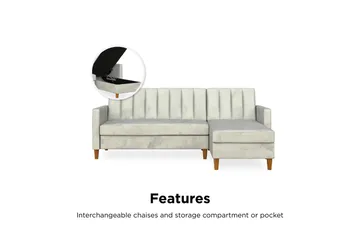 Celine 3-sits Divansovesofa Fløyel/Lysegrå - Dorel Home - Møbler - Sofaer - Sovesofaer - Sovesofa divan