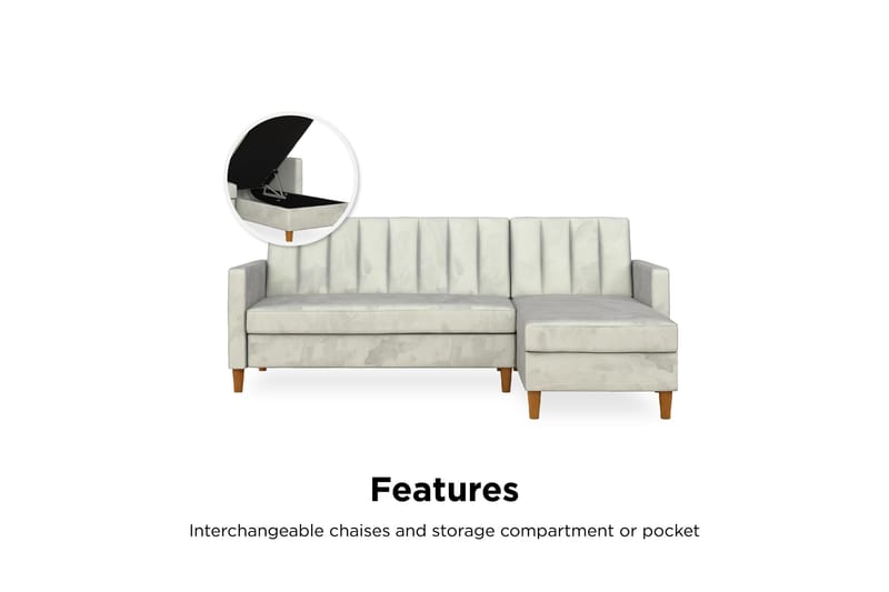 Celine 3-sits Divansovesofa Fløyel/Lysegrå - Dorel Home - Møbler - Sofaer - Sovesofaer - Sovesofa divan