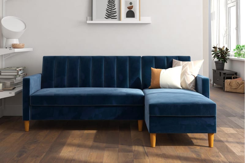Celine 3-sits Divansovesofa Fløyel/Marineblå - Dorel Home - Møbler - Sofaer - Sovesofaer - Sovesofa divan