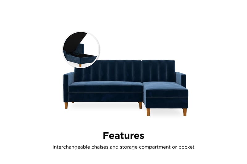 Celine 3-sits Divansovesofa Fløyel/Marineblå - Dorel Home - Møbler - Sofaer - Sovesofaer - Sovesofa divan