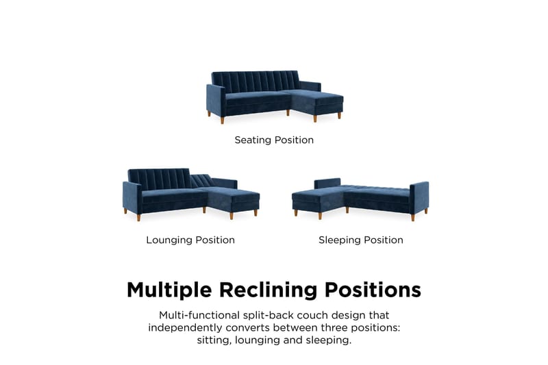 Celine 3-sits Divansovesofa Fløyel/Marineblå - Dorel Home - Møbler - Sofaer - Sovesofaer - Sovesofa divan