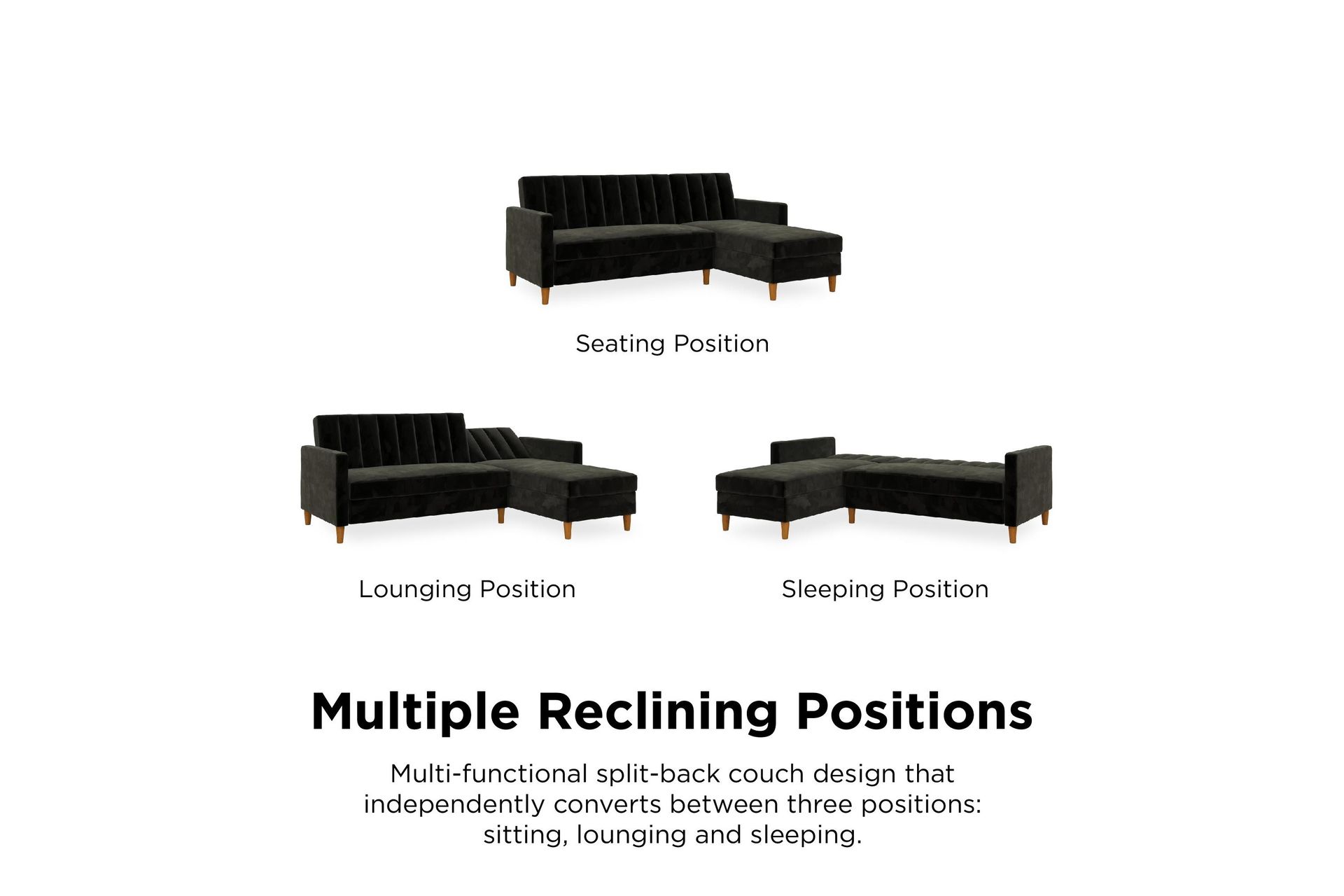 Celine 3-sits Divansovesofa Fløyel/Svart - Dorel Home - Møbler - Sofaer - Sovesofaer - Sovesofa divan