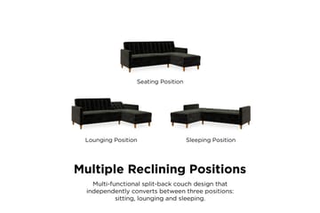 Celine 3-sits Divansovesofa Fløyel/Svart - Dorel Home - Møbler - Sofaer - Sovesofaer - Sovesofa divan