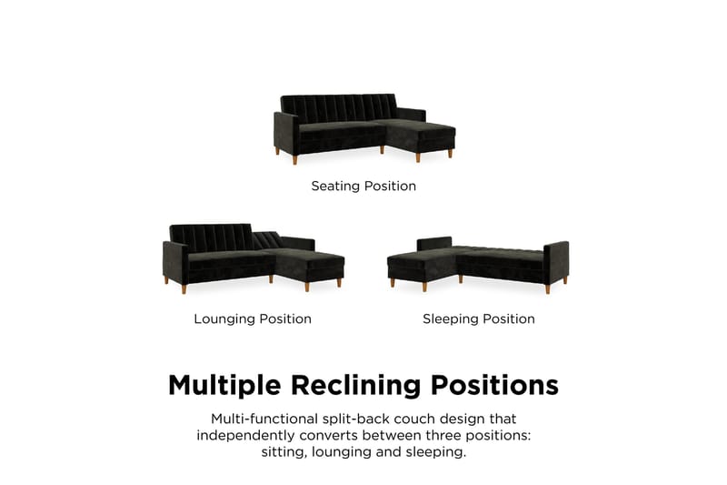 Celine 3-sits Divansovesofa Fløyel/Svart - Dorel Home - Møbler - Sofaer - Sovesofaer - Sovesofa divan