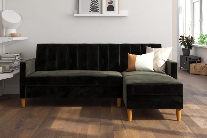 Celine 3-sits Divansovesofa Fløyel/Svart - Dorel Home - Møbler - Sofaer - Sovesofaer - Sovesofa divan