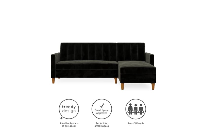 Celine 3-sits Divansovesofa Fløyel/Svart - Dorel Home - Møbler - Sofaer - Sovesofaer - Sovesofa divan