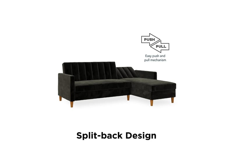 Celine 3-sits Divansovesofa Fløyel/Svart - Dorel Home - Møbler - Sofaer - Sovesofaer - Sovesofa divan