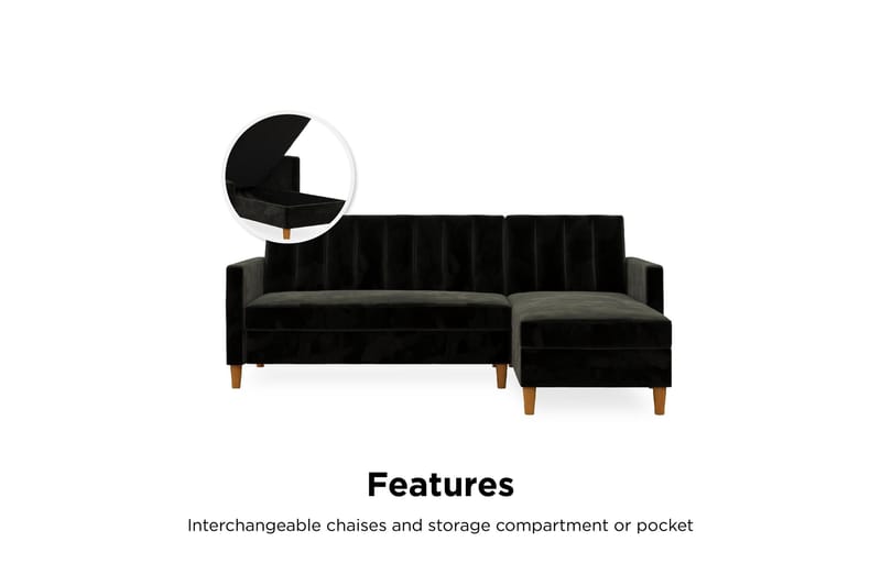 Celine 3-sits Divansovesofa Fløyel/Svart - Dorel Home - Møbler - Sofaer - Sovesofaer - Sovesofa divan