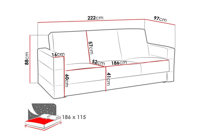 Cenia Sovesofa 222x97x88 cm - Sovesofaer - Skinnsofaer - 3 seters sovesofa