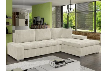 Cerys 3-seter Høyre L-formet Hjørnesovesofa 140x215 cm i Manchesterstoff - Kremhvit - Møbler - Sofaer - Sovesofaer