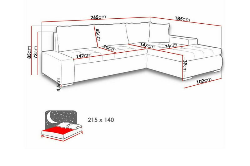 Cerys 3-seters Hjørnesofa - Beige - Sovesofaer - Hjørnesovesofa