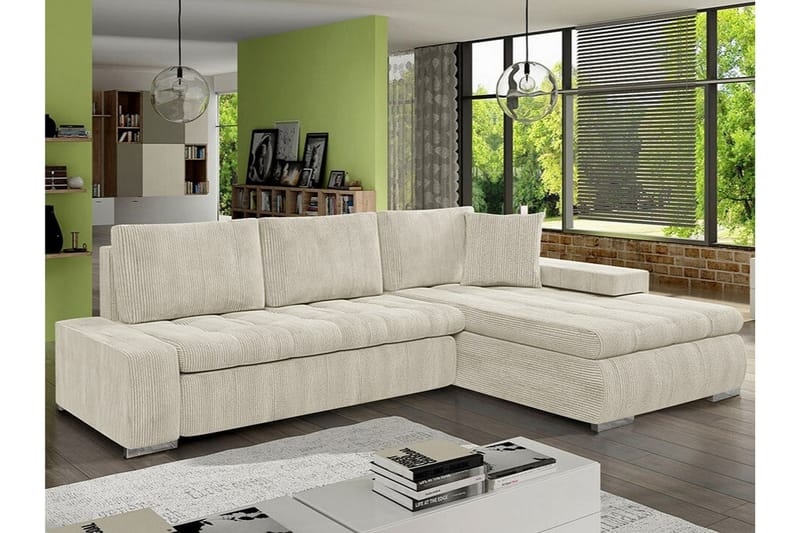 Cerys 3-seters Hjørnesofa - Beige - Sovesofaer - Hjørnesovesofa