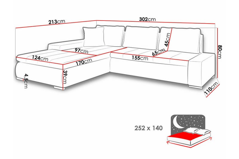 Cerys 3-seters Hjørnesofa - Beige - Sovesofaer - Hjørnesovesofa