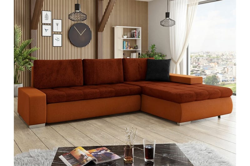 Cerys 3-seters Hjørnesofa - Mørk Oransje - Møbler - Sofaer - Sovesofaer