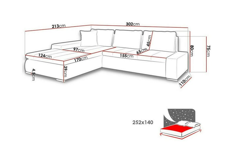 Cerys 3-seters Hjørnesofa - Mørk Oransje - Sovesofaer - Hjørnesovesofa