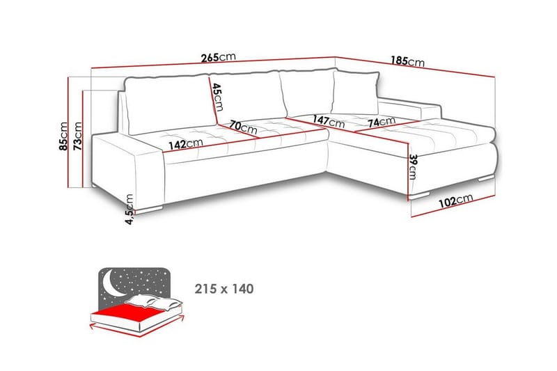 Cerys 3-seters Hjørnesofa - Mørkeblå - Sovesofaer - Hjørnesovesofa