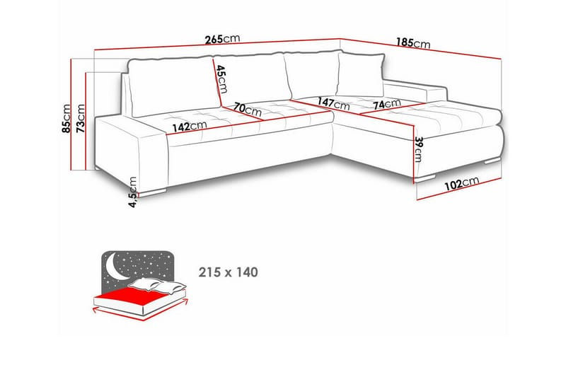 Cerys 3-seters Hjørnesofa - Mørkebrun - Sovesofaer - Hjørnesovesofa