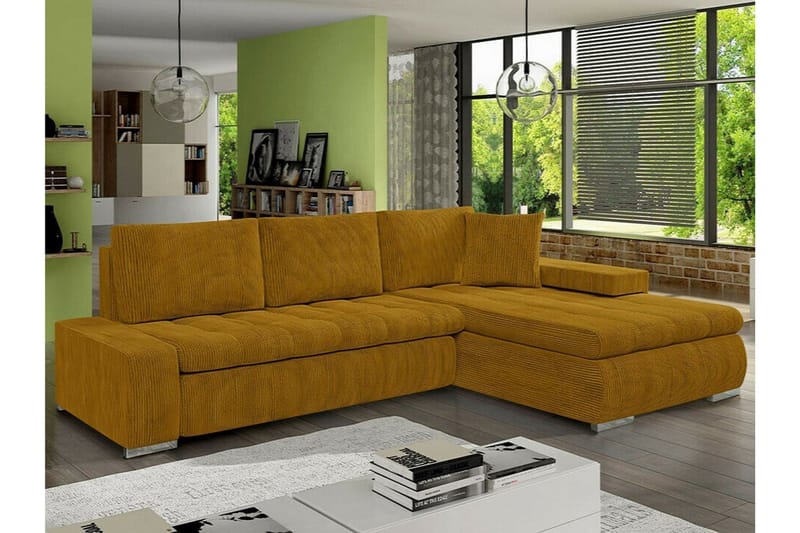 Cerys 3-seters Hjørnesofa - Mørkegul - Møbler - Sofaer - Sovesofaer