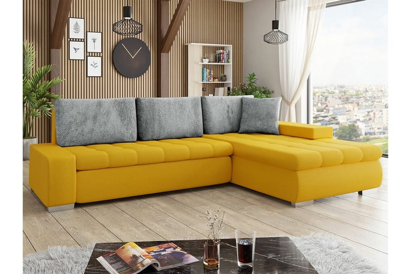 Cerys 3-seters Hjørnesofa - Sennepsgul/Grå - Møbler - Sofaer - Sovesofaer