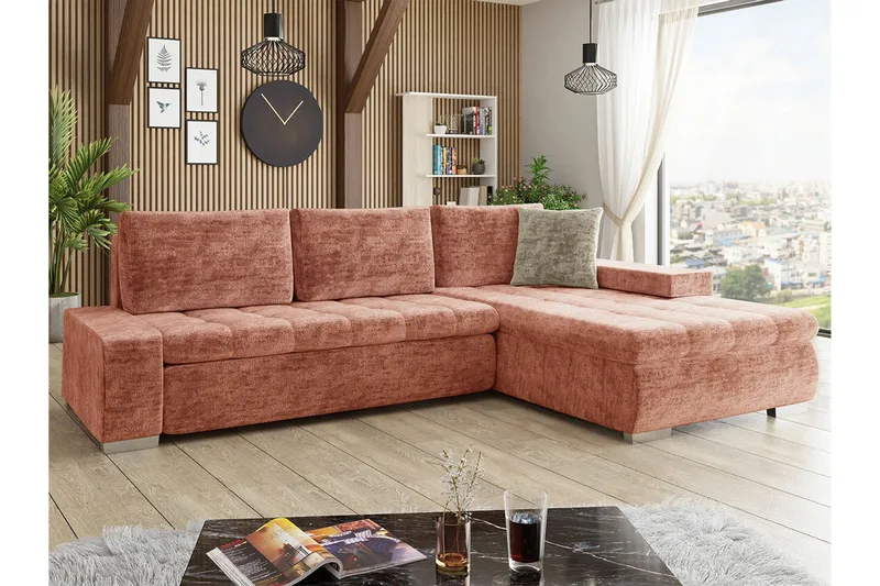 Cerys 3-sits Hörnbäddsoffa Dark pink - Møbler - Sofaer - Sovesofaer