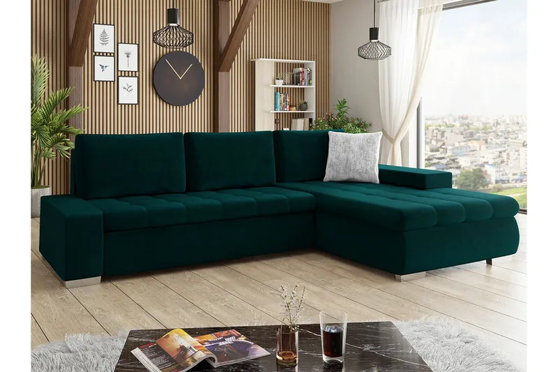 Cerys 3-sits Hörnbäddsoffa NO_BRAND Green - Møbler - Sofaer - Sovesofaer