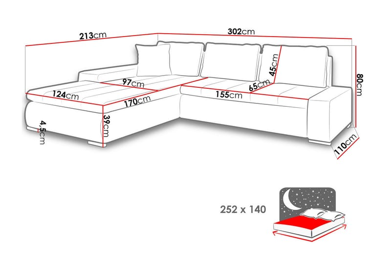 Cerys Divansovesofa 302x213x80 cm - Møbler - Sofaer - Sovesofaer