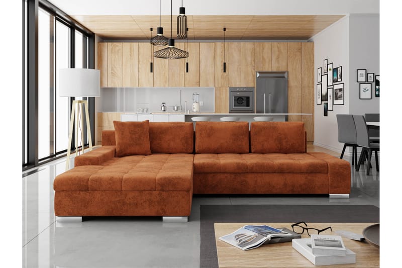 Cerys Sovesofa Med 3-Seters Divan - Oransje - Møbler - Sofaer - Sovesofaer