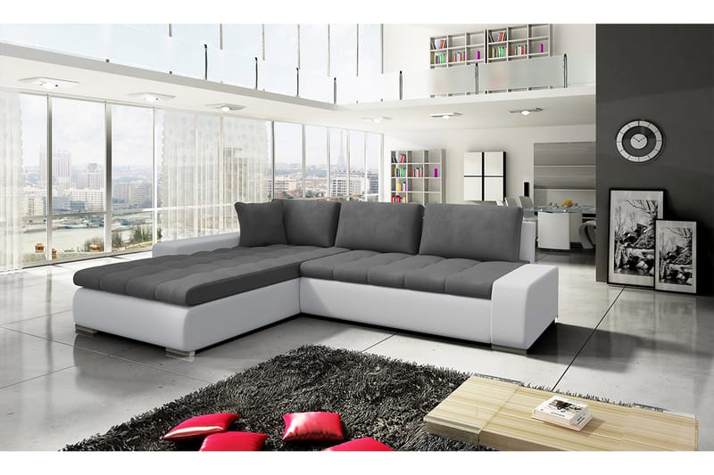 Cerys Sovesofa med Divan Vendbar - Hvit/Grå - Møbler - Sofaer - Sovesofaer