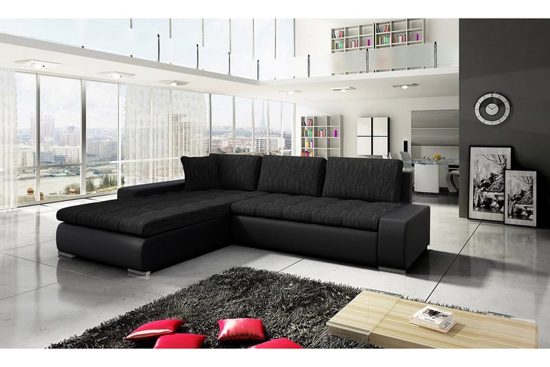 Cerys Sovesofa med Divan Vendbar - Svart - Møbler - Sofaer - Sovesofaer