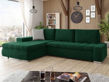 Cerys Sovesofa med sjeselong 4-seter - Grønn - Møbler - Sofaer - Sovesofaer
