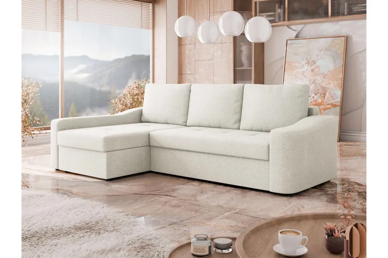 Chaman Sovesofa med Sjeselong 3-seter i Plysj - Beige - Møbler - Sofaer - Sovesofaer