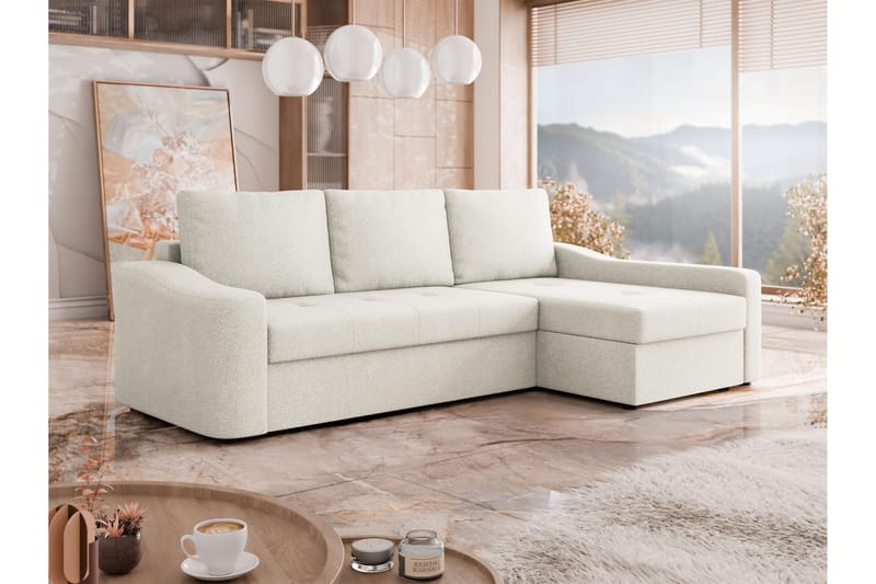 Chaman Sovesofa med Sjeselong 3-seter i Plysj - Beige - Møbler - Sofaer - Sovesofaer