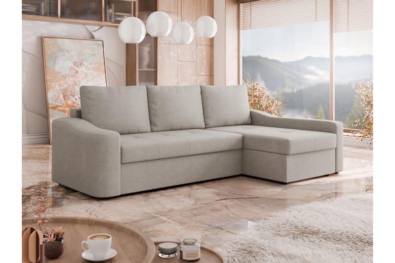 Chaman Sovesofa med Sjeselong 3-seter i Plysj - Grå - Møbler - Sofaer - Sovesofaer