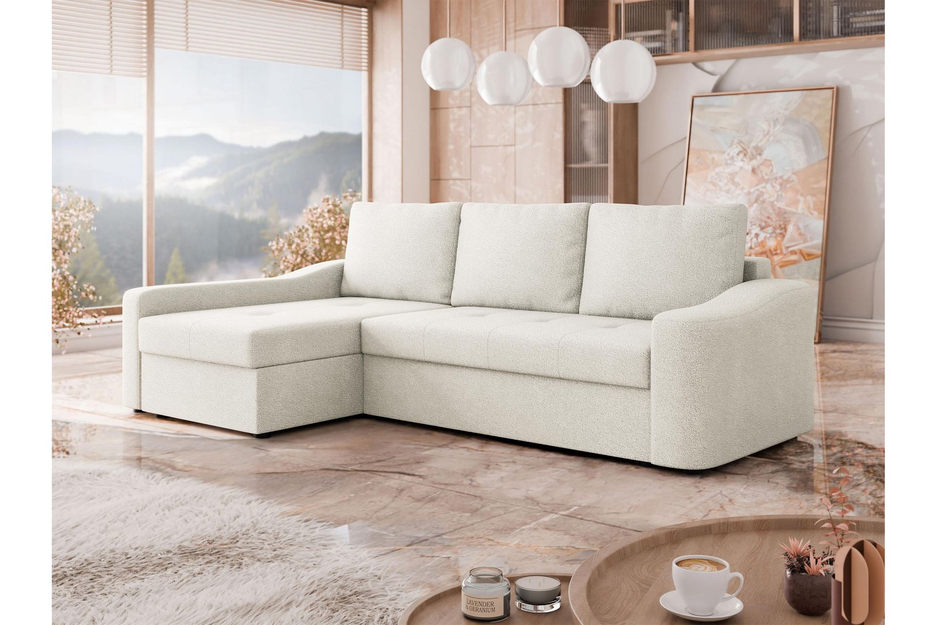 Chaman Sovesofa med Sjeselong 3-seter i Plysj - Beige - Møbler - Sofaer - Sovesofaer