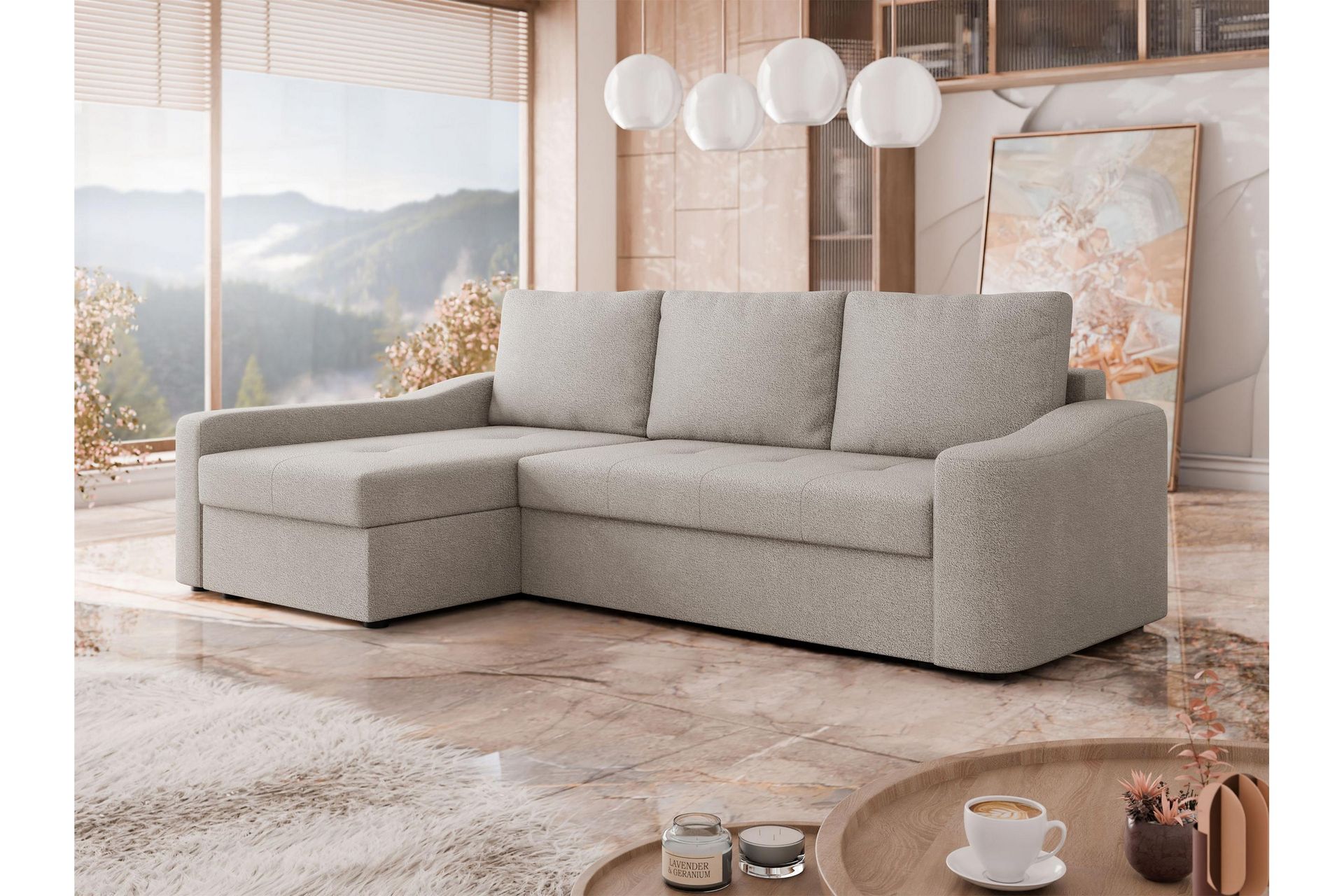 Chaman Sovesofa med Sjeselong 3-seter i Plysj - Grå - Møbler - Sofaer - Sovesofaer