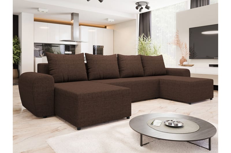 Chameli Sovesofa med Dobbel Sjeselong 4-seter - Brun - Møbler - Sofaer - Sovesofaer