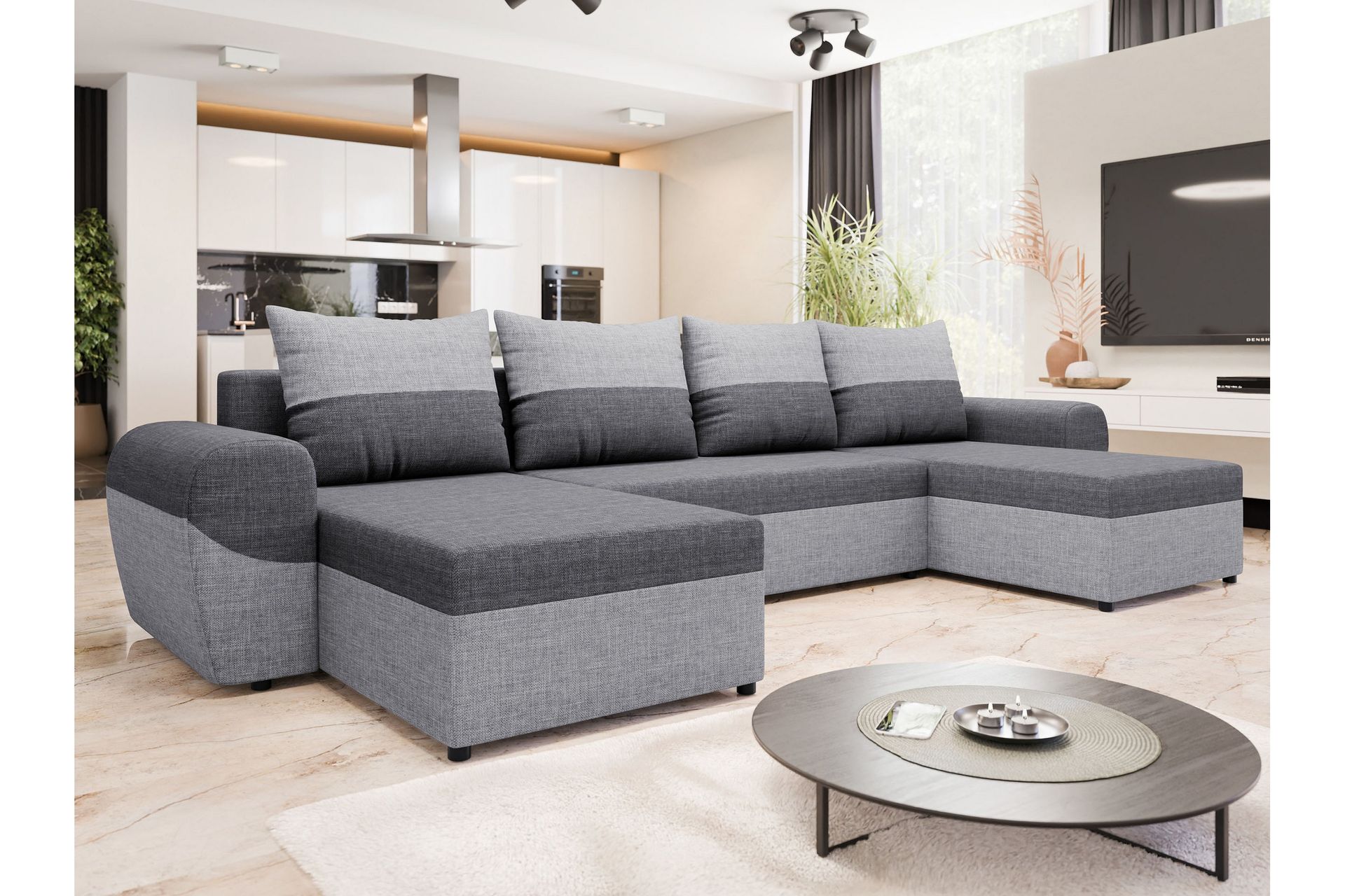 Chameli Sovesofa med Dobbel Sjeselong 4-seter - Lysegrå / Mørkegrå - Møbler - Sofaer - Sovesofaer
