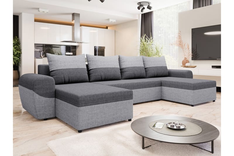 Chameli Sovesofa med Dobbel Sjeselong 4-seter - Lysegrå / Mørkegrå - Møbler - Sofaer - Sovesofaer
