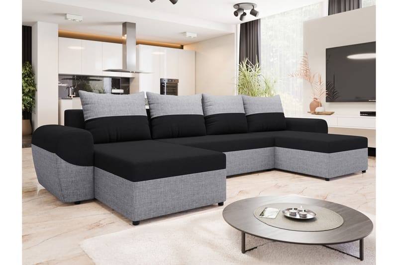 Chameli Sovesofa med Dobbel Sjeselong 4-seter - Lysegrå / Svart - Møbler - Sofaer - Sovesofaer