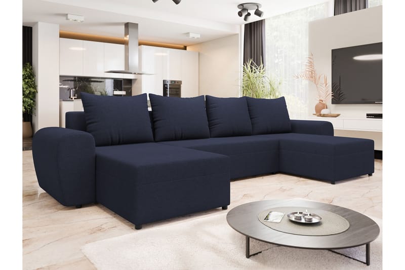 Chameli Sovesofa med Dobbel Sjeselong 4-seter - Mørkeblå - Møbler - Sofaer - Sovesofaer