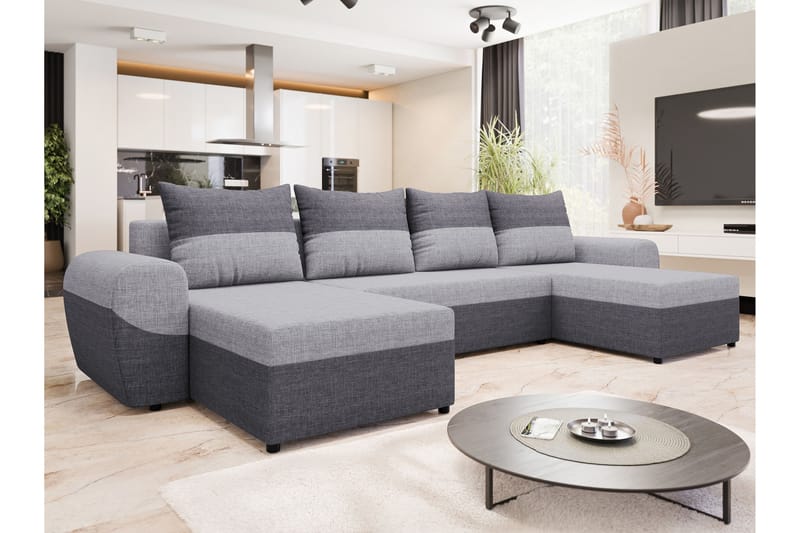 Chameli Sovesofa med Dobbel Sjeselong 4-seter - Mørkegrå / Lysegrå - Møbler - Sofaer - Sovesofaer