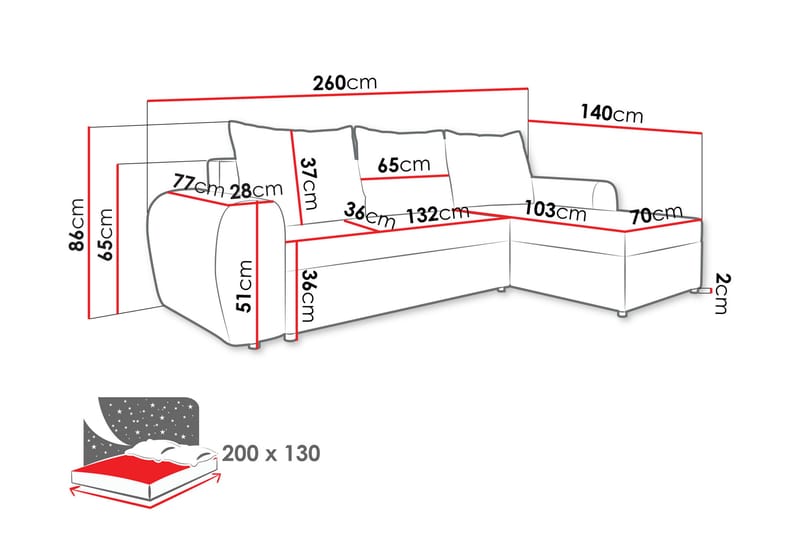 Chameli Sovesofa med Sjeselong 3-seter - Beige - Møbler - Sofaer - Sovesofaer