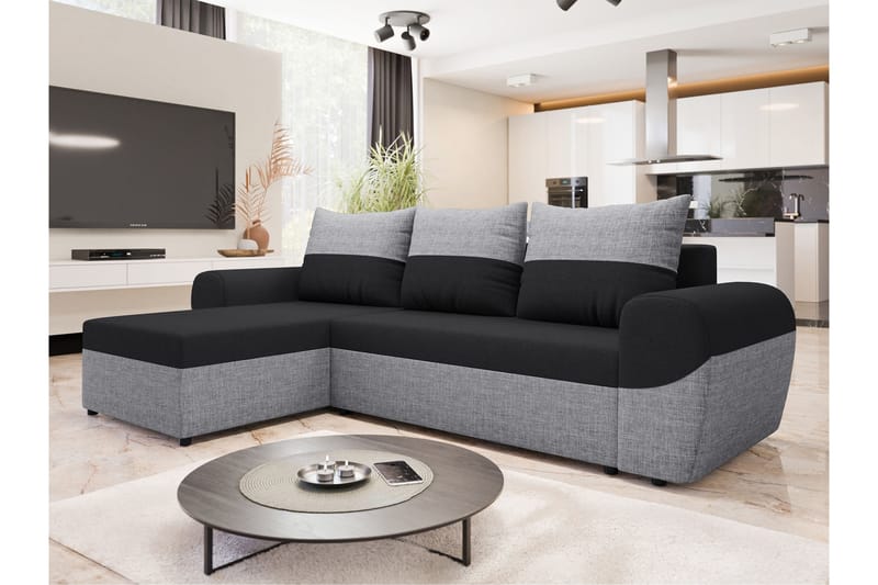 Chameli Sovesofa med Sjeselong 3-seter - Lysegrå / Svart - Møbler - Sofaer - Sovesofaer
