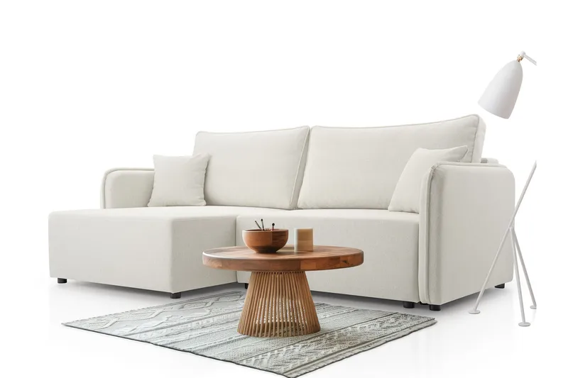 Chandru Sovesofa med Sjeselong 3-seter i Plysj - Beige - Møbler - Sofaer - Sovesofaer