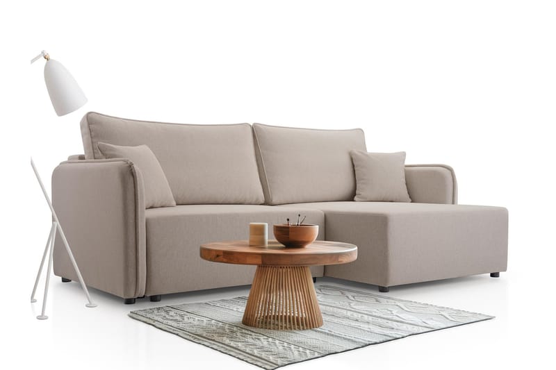 Chandru Sovesofa med Sjeselong 3-seter i Plysj - Grå - Møbler - Sofaer - Sovesofaer